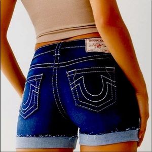 TRUE RELIGION JAYDE Classic Shorts Dark Wash Mid Rise 26 PERFECT